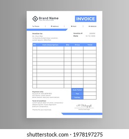white invoice design with blue details