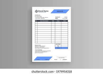 White invoice design with blue details
