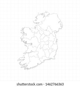 White Ireland map and grid vector. Thin gray outline on white background. EPS10.