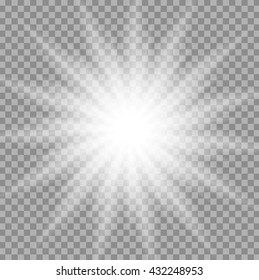White iridescent light effect star design. Shiny transparent rays vector background. Bright transparent glowing sparkling star