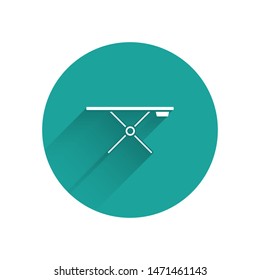 White Ironing board icon isolated with long shadow. Green circle button. Vector Illustration