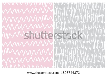 White Irregular Hand Drawn Zig Zags and Loops Isolated on a Light Pink and Light Gray Background. Simple Infantile Style Abstract Geometric Print.