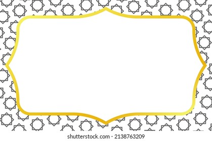 White Islamic abstract background with gold bordered copyspace and octagon stars pattern. Suitable for Eid, Ramadan, and other Muslim ritual.
