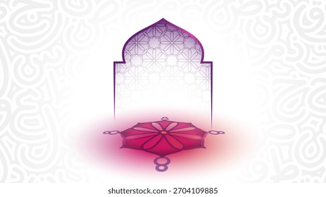 Fondo islámico blanco con arco de mezquita y mandala simple en diseño de gradiente rosa púrpura Fondo islámico para campaña de vacaciones islámicas