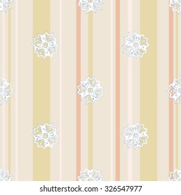 White islamic cross seamless pattern on soft colored stripe background. Gentle ornament with isolated traditional oriental geometric floral elements.