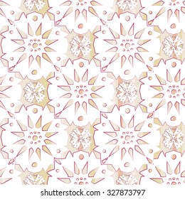 White islamic daisy and rosette seamless pattern on soft colored stripe background. Gentle ornament with isolated traditional oriental geometric floral elements.