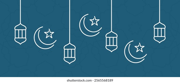 white islamic hanging decoration lines on blue background