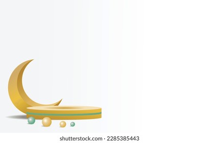 white islamic podium background with 3d rendering of podium instead of crescent. suitable for product advertising promotion marketing, Eid al-Fitr, Ramadan, Eid al-Adha and other Islamic days