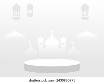 El diseño blanco del podio islámico es adecuado para los productos promocionales de pie para el mes de Ramadán, Eid al-Fitr, Eid al-Adha, Eid Mubarak, etc. podio de ventas
