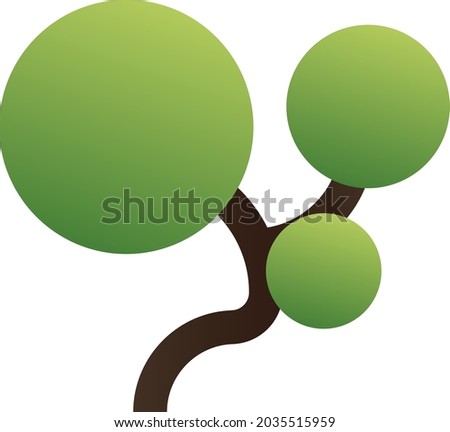 White isolated beautiful vector illustration of curved tree. Minimalistic nature decoration element for cartoon scene. Styled art with gradients and simle shapes for any purposes.