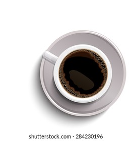 White isolated coffee cup with realistic shadow on white background vector illustration