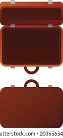 White isolated colorful vector illustration of opened and closed travel suitcases. Empty case flat design element for travel and work advertisment banners. Locked and unlocked storage icons.