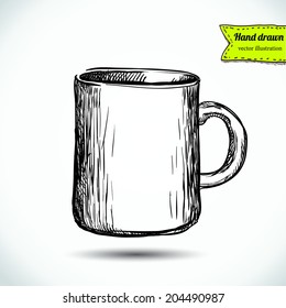 White Isolated Cup, vector sketchy illustration