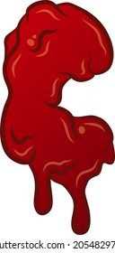 White Isolated flat vector C - letter in bloody style. Liquid tech. Graffiti lettering. Creepy and scary character. Red colors with outline and flare.