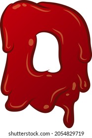 White Isolated flat vector D - letter in bloody style. Liquid tech. Graffiti lettering. Creepy and scary character. Red colors with outline and flare.