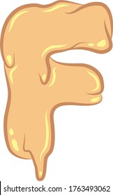 White Isolated flat vector F - letter in wax style. Waxing tech. Graffiti lettering. Liquid honey character. Pastel colors with outline and flare. Melted butter