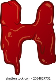 Vector plano aislado blanco H - letra en estilo sangriento. Tecnología líquida. Grabado de graffiti. Carácter espeluznante y aterrador. Colores rojos con contorno y brillo.