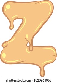 White Isolated flat vector Z - letter in wax style for decorative design. Waxing tech. Graffiti lettering. Pastel colors with outline and flare. Melted butter. Liquid honey character.