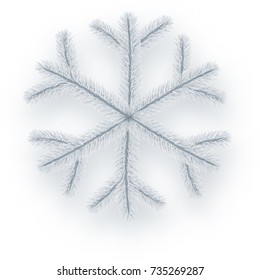 Copo de nieve original de coníferas blancos aislados. Ilustración vectorial.