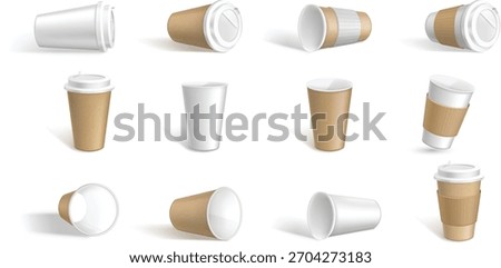 White isolated paper coffee cup vector mockup empty