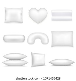 White isolated pillows realistic icon set different shapes and sizes on white background vector illustration