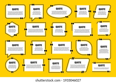 White isolated quote frames. Speech bubbles with quotation marks. Blank text box and quotes. Blog post template. Vector illustration.