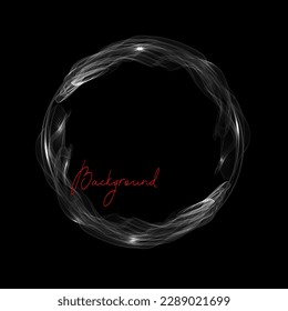 White isolated round frame, small white tulle on a black background