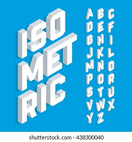 White isometric 3d font, Three-dimensional alphabet. Vector illustration.