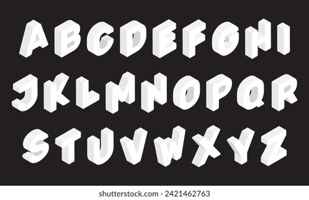 White isometric 3d font. Vector alphabet.  Three dimensional typeface. 