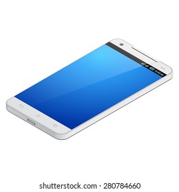 White Isometric 3D Smartphone Template Mockup Display Screen. Isolated On White Background. Ready For Your Design. Vector EPS10