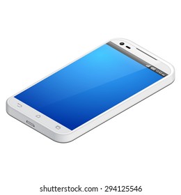 White Isometric 3D Smartphone Template Mockup Display Screen. Isolated On White Background. Ready For Your Design. Vector EPS10