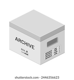 white isometric archive office box storage vector flat illustration