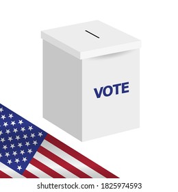 White isometric ballot box. 2020 United States presidential election. Vector illustration.