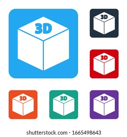 White Isometric cube icon isolated on white background. Geometric cubes solid icon. 3D square sign. Box symbol. Set icons in color square buttons. Vector Illustration