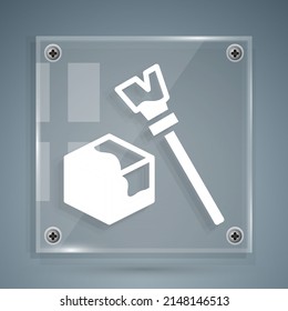White Isometric cube icon isolated on grey background. Geometric cubes solid icon. 3D square sign. Box symbol. Square glass panels. Vector