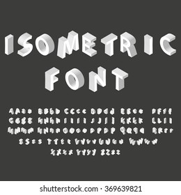 White isometric font alphabet. Vector illustration eps 10.