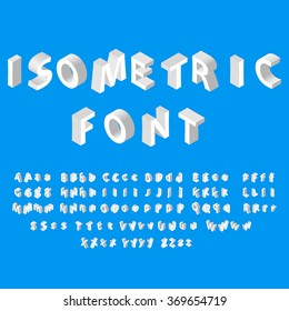 White isometric font alphabet. Vector illustration eps 10.