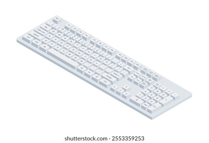 Teclado isométrico branco com letras e teclado numérico em estilo volumétrico minimalista
