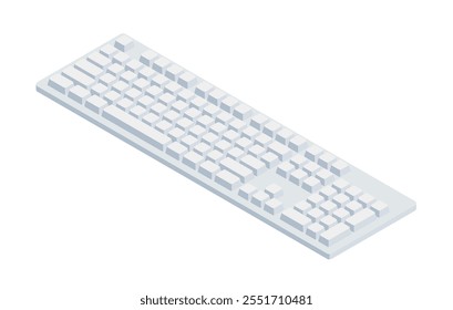 Teclado isométrico blanco con teclado numpad y sin letras en estilo volumétrico minimalista