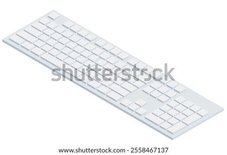 White isometric keyboard with numpad and without letters in minimalistic volumetric style