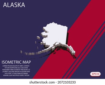 White isometric map of Alaska elements Blue And Red background for concept map easy to edit and customize. eps 10