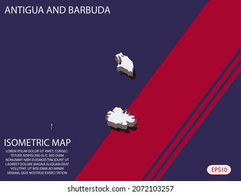 White isometric map of Antigua and Barbuda elements Blue And Red background for concept map easy to edit and customize. eps 10