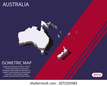 White isometric map of Australia elements Blue And Red background for concept map easy to edit and customize. eps 10