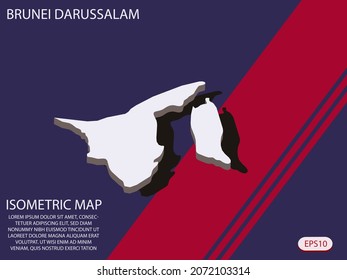 White isometric map of Brunei Darussalam elements Blue And Red background for concept map easy to edit and customize. eps 10