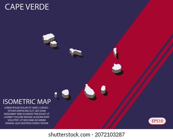 White isometric map of Cape Verde elements Blue And Red background for concept map easy to edit and customize. eps 10