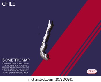 White isometric map of Chile elements Blue And Red background for concept map easy to edit and customize. eps 10
