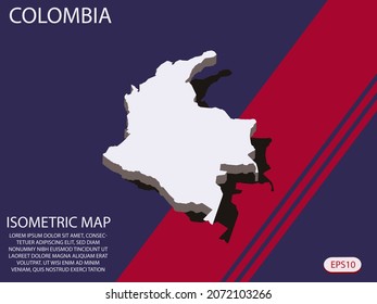 White isometric map of Colombia elements Blue And Red background for concept map easy to edit and customize. eps 10
