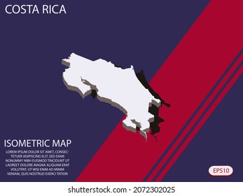 White isometric map of Costa Rica elements Blue And Red background for concept map easy to edit and customize. eps 10