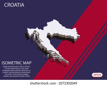 White isometric map of Croatia elements Blue And Red background for concept map easy to edit and customize. eps 10