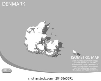 white isometric map of Denmark elements gray
 background for concept map easy to edit and customize. eps 10